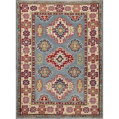 Light Blue Kazak Foyer Rug Hand-Knotted Traditional Wool Carpet - 2'11" x 3'11"