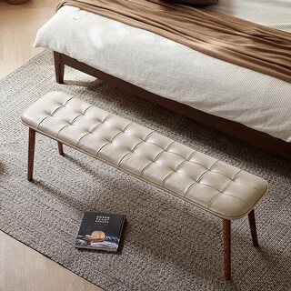 GDFStudio - Belvidere Modern Premium Solid Oak Wood Dining Bench with Leather Cushion & High-Density Soft Sponge Filling