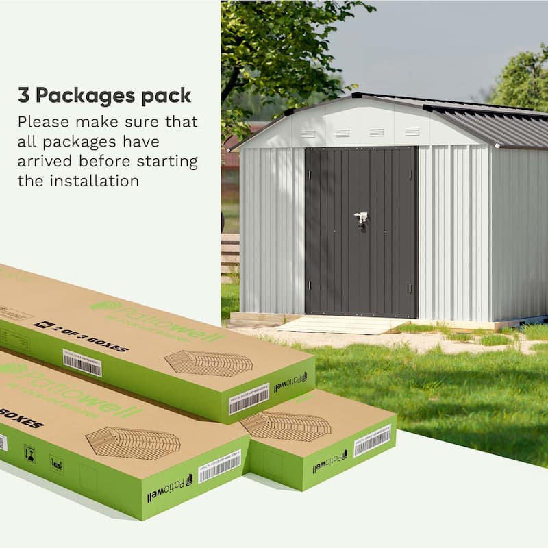 Patiowell da Vinci 10' x 12' Barn Style Outdoor Eggshell Storage Shed for Garden Accessories & Tools