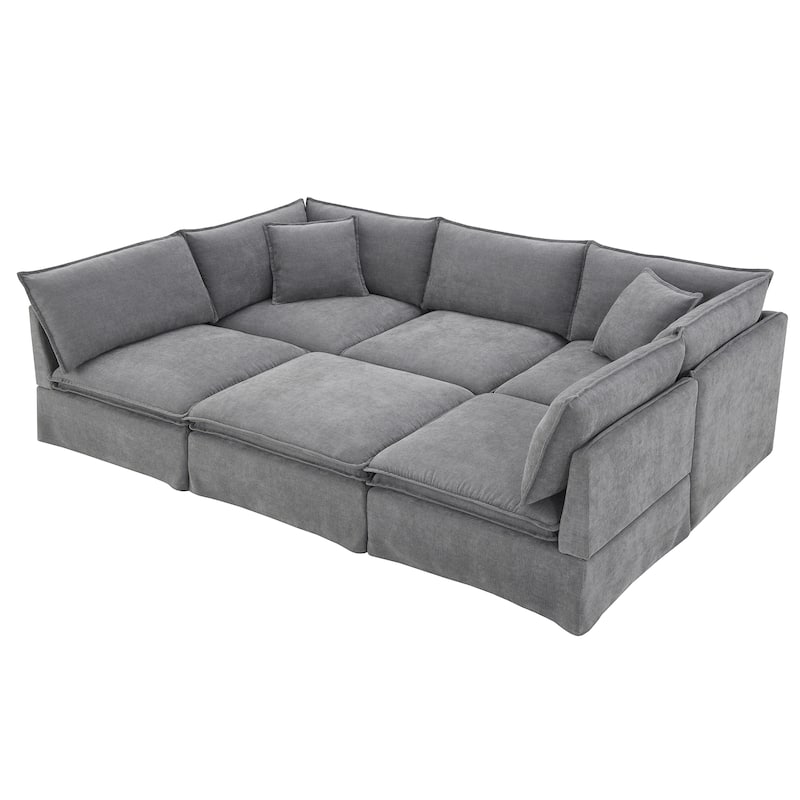 6-Seater Oversized Chenille Couch with Movable Ottoman by Harper&Bright Designs
