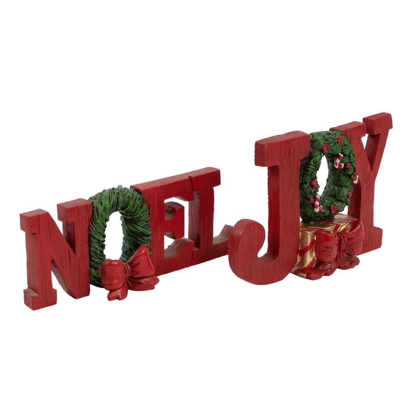 Wreath and Bow "Noel" and '"Joy" Christmas Signs - Set of 2