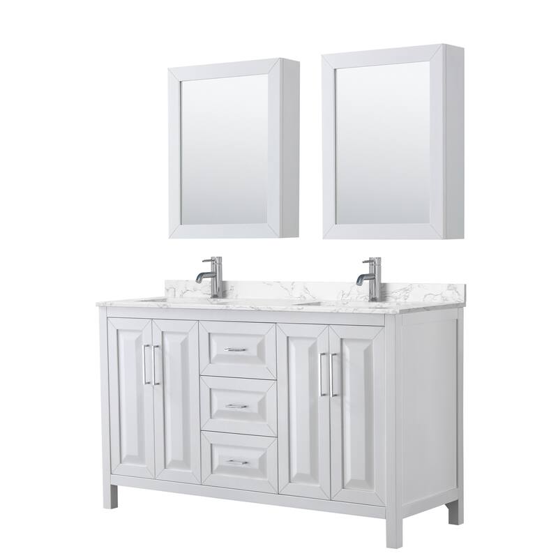 Daria 60 Inch Double Vanity, Cultured Marble Top, Medicine Cabinets
