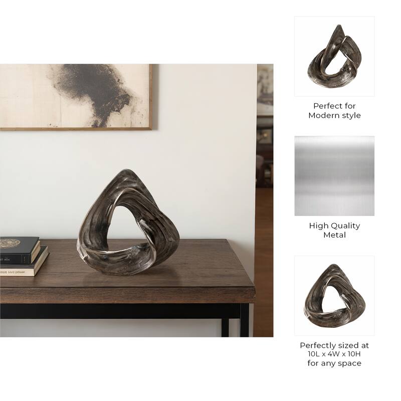 Metal Sculpture with Abstract Swirl Metallic Finish Accent - 10" Gold - 10" x 4" x 10"