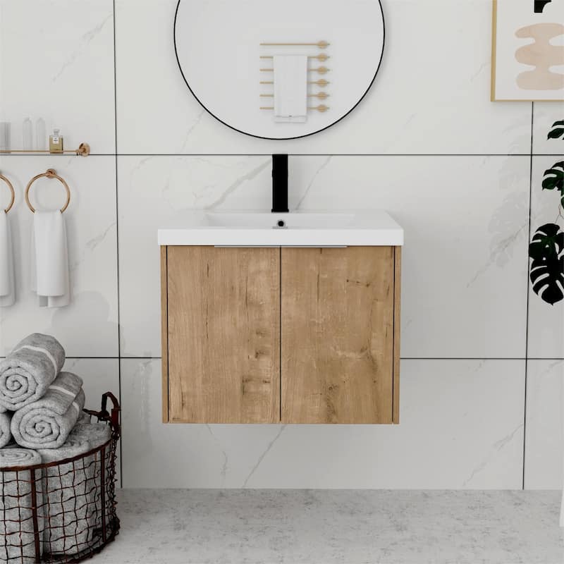 Bathroom Vanity With Sink In 24/30/36 Inch, Floating Bathroom Vanity With Soft Close Door - 23.6"W x 18.1"D - Imitative Oak