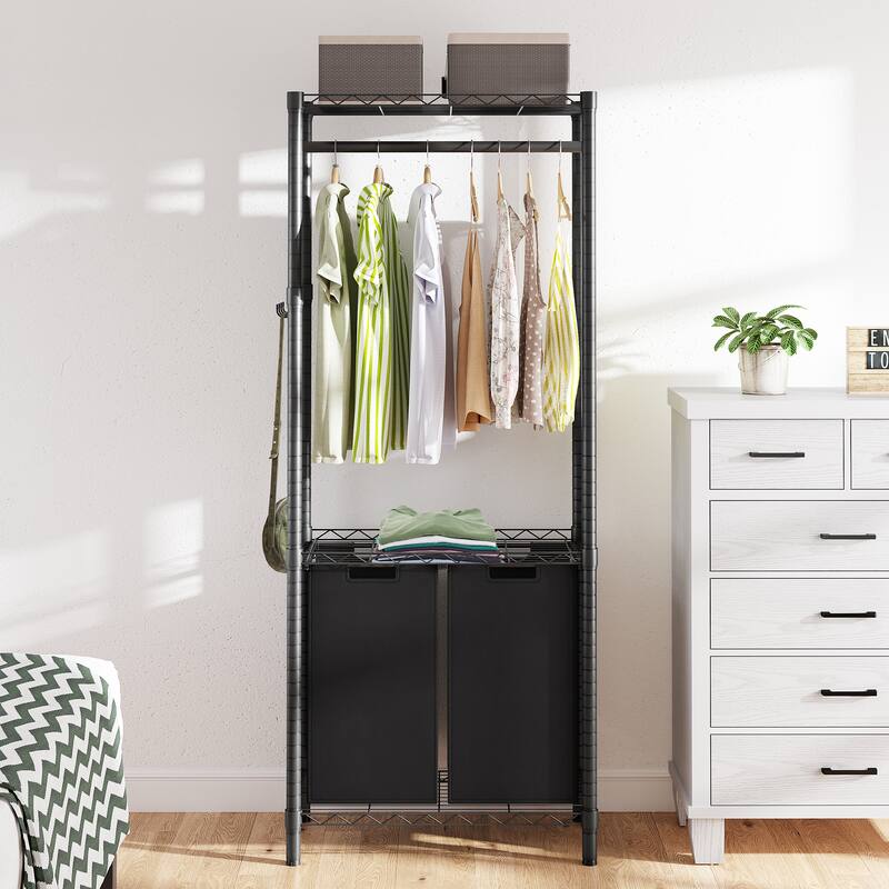 Laundry Hamper Sorter with Garment Rack Hanging Rod Storage Shelf On Sale Bed Bath & Beyond