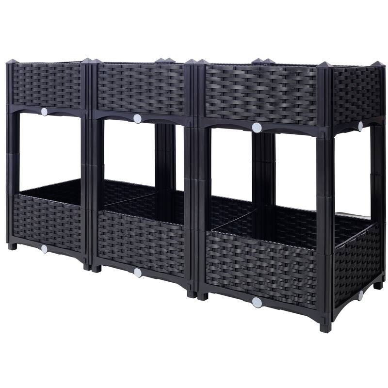 Raised Beds - Elevated Garden Box with Drainage Plug Raised Garden Beds for Vegetable/Flower/Herb - Black