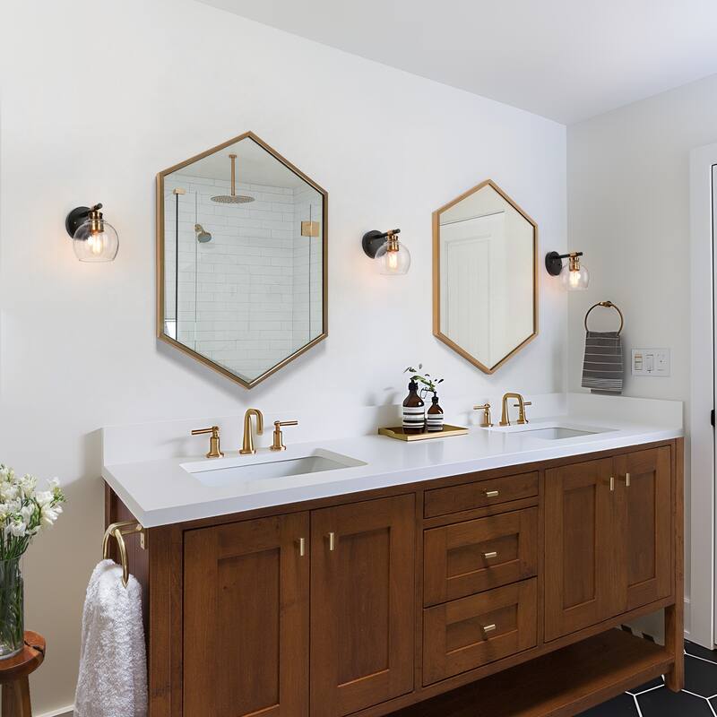 Iain Modern Black Gold 1-Light Seeded Glass Wall Sconce Bathroom Vanity Light