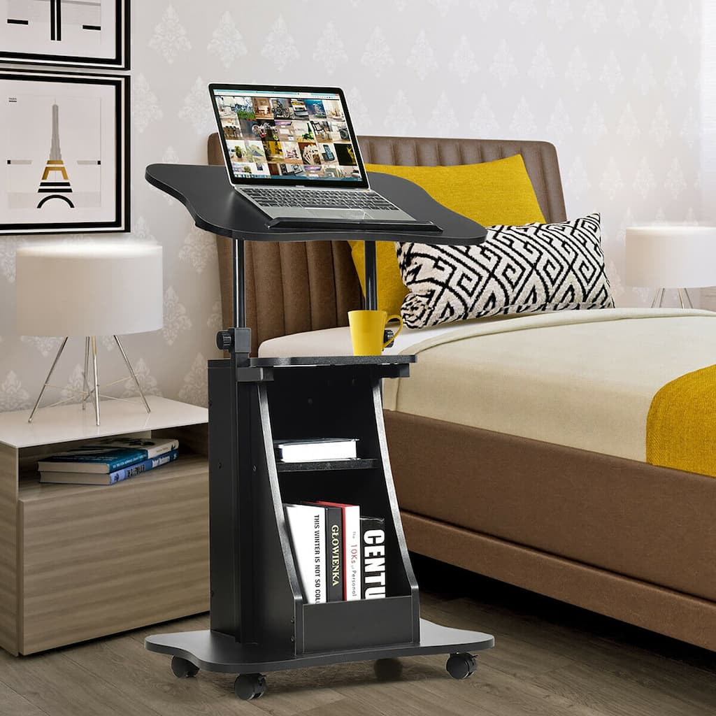 Swivel Mobile Laptop Podium Portable Standing Desk with Storage Space