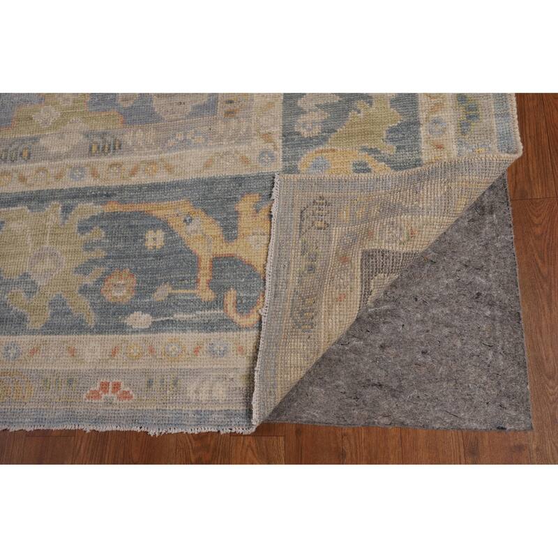 Blue Oushak Turkish Rug Handmade Vegetable Dye Wool Carpet - 9'3"x 11'11"