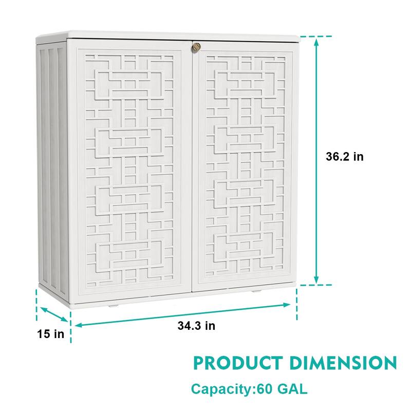 Outdoor 34.3"W x 36.2"H Plastic Vertical Storage Shed With One Shelf
