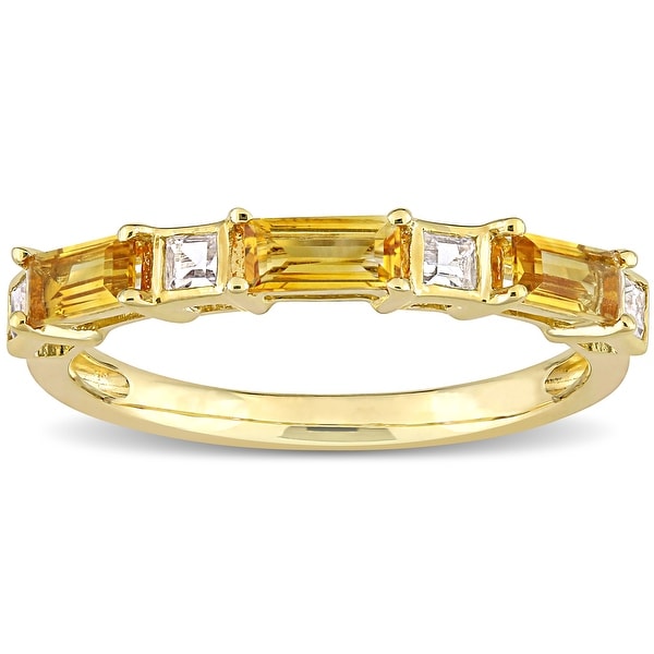 Miadora 10k Yellow Gold Baguette & Square Citrine & White Topaz Stackable Eternity Wedding Band Ring. Opens flyout.