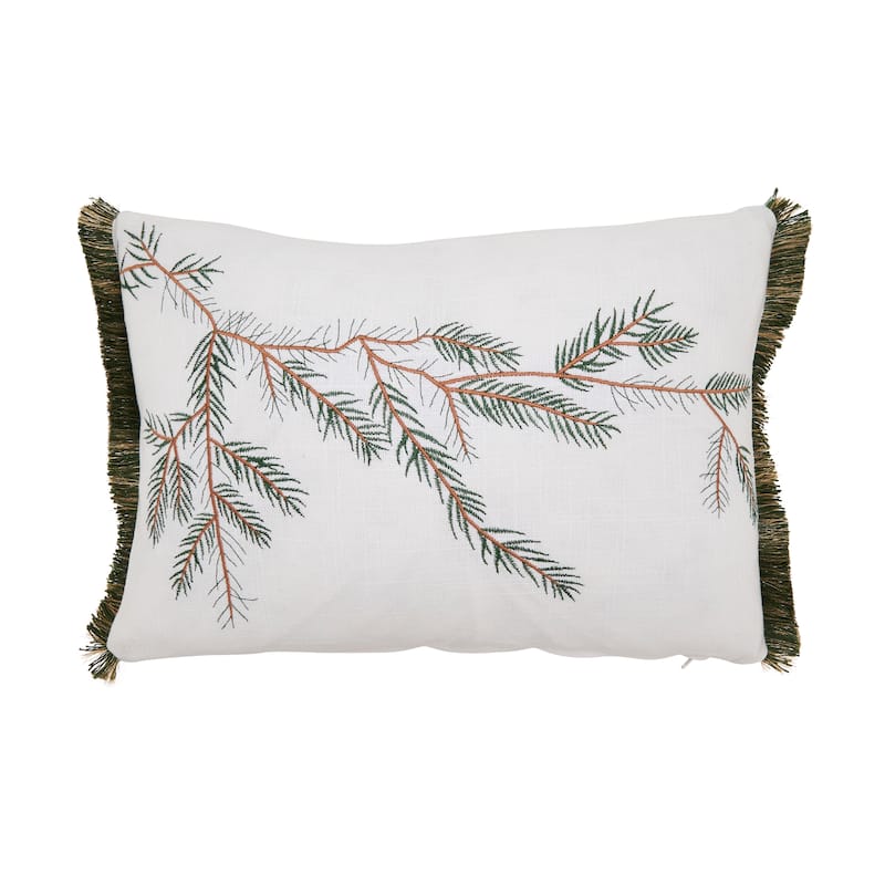 Pine Branch Throw Pillow - 12"x18" - Feather Down - Ivory