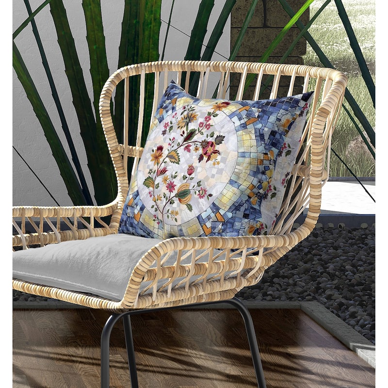 Botanical Mosaic Indoor/Outdoor Reversible Throw Pillow Blue and Orange