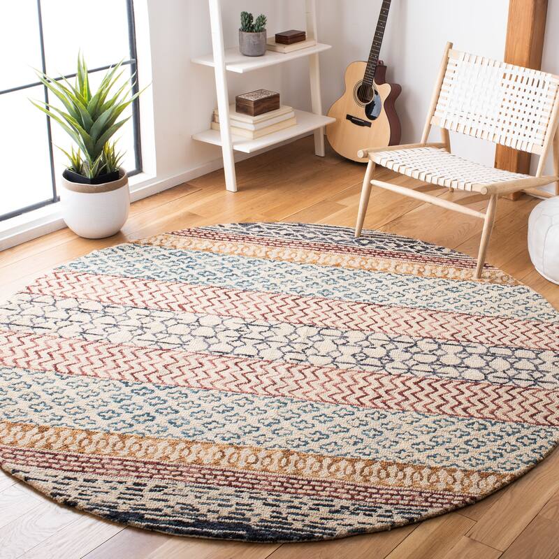 SAFAVIEH Handmade Capri Bethanie Contemporary Wool Rug - 5' Round - Ivory/Charcoal