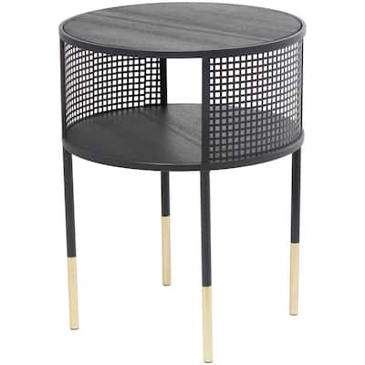 Metal Geometric Open Grid Frame Accent Table with Gold Legs - Black - Roche River Decor