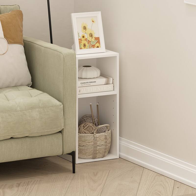 9.84 in. Tall White Wood 2-Shelf Bookcase