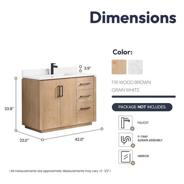 dimension image slide 4 of 16, San Single Bath Vanity with Composite Stone Top without Mirror