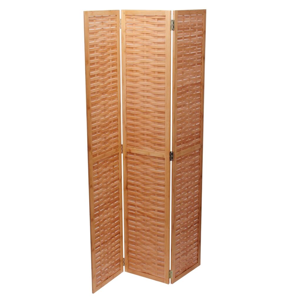 Household Essentials Basket Weave 3-panel Folding Bamboo Screen - 16'' x 68''