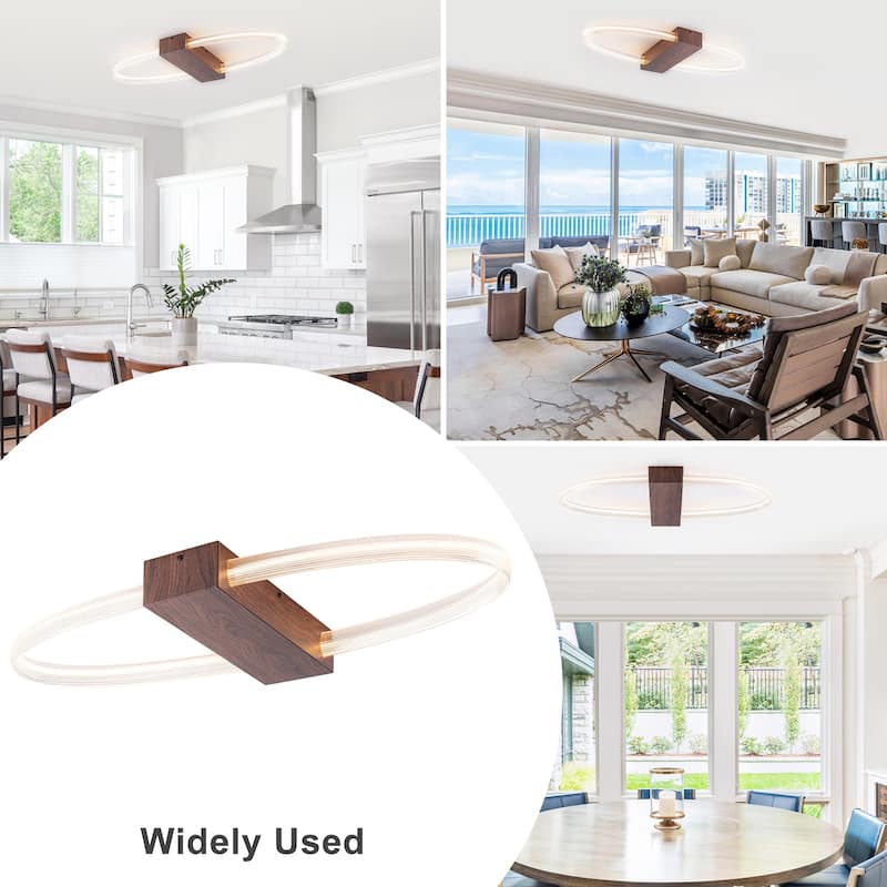 Oval Clear Ribbed Acrylic LED Flush Mount Ceiling Light Dimmable - Dia.31.5-in