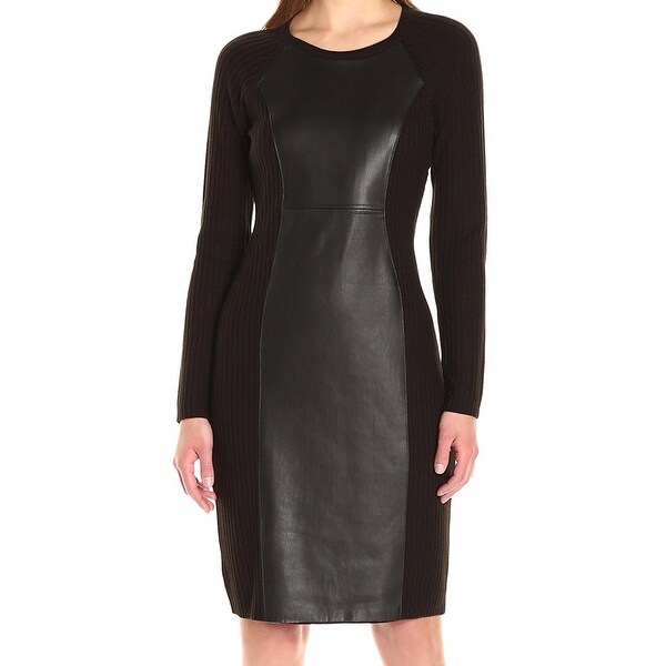 calvin klein black faux leather dress