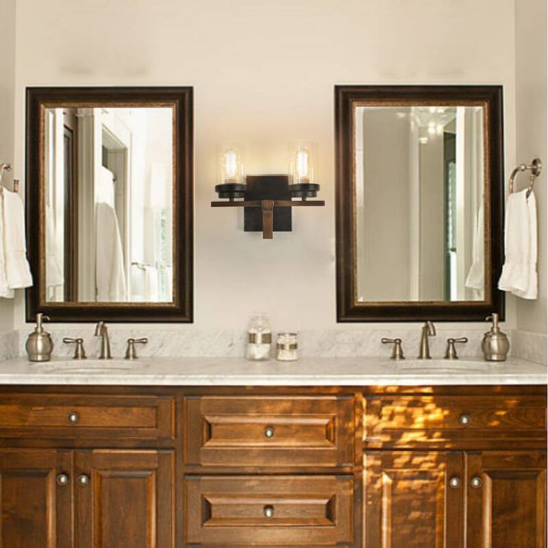 Rustic Farmhouse Wall Sconce - Seeded Glass, Wall Mount Lighting Fixture