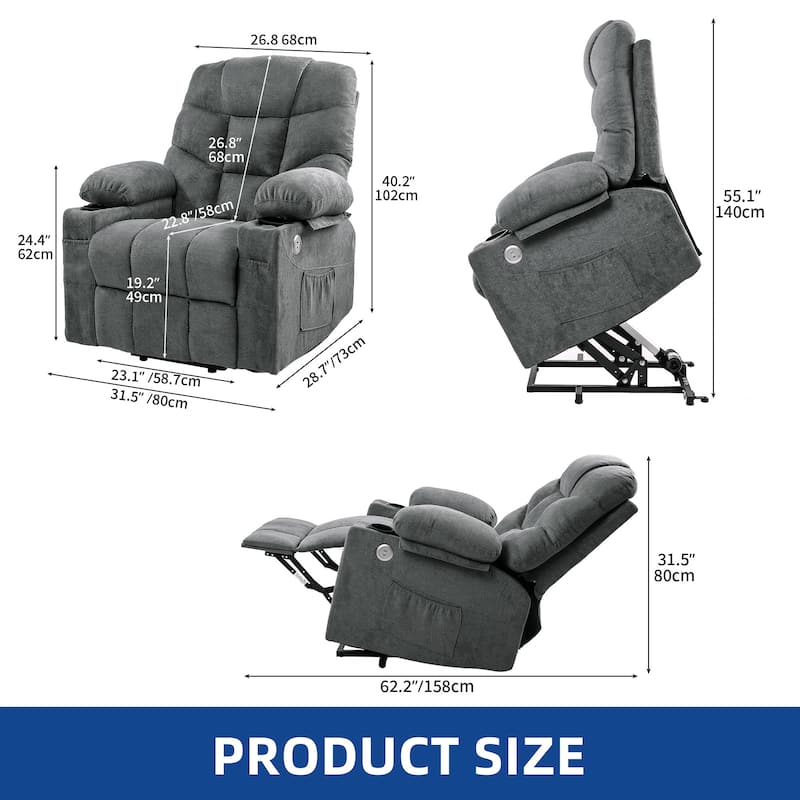 31.5 ''Wide Power Lift Assist Ergonomic Recliner with Massager & Heating