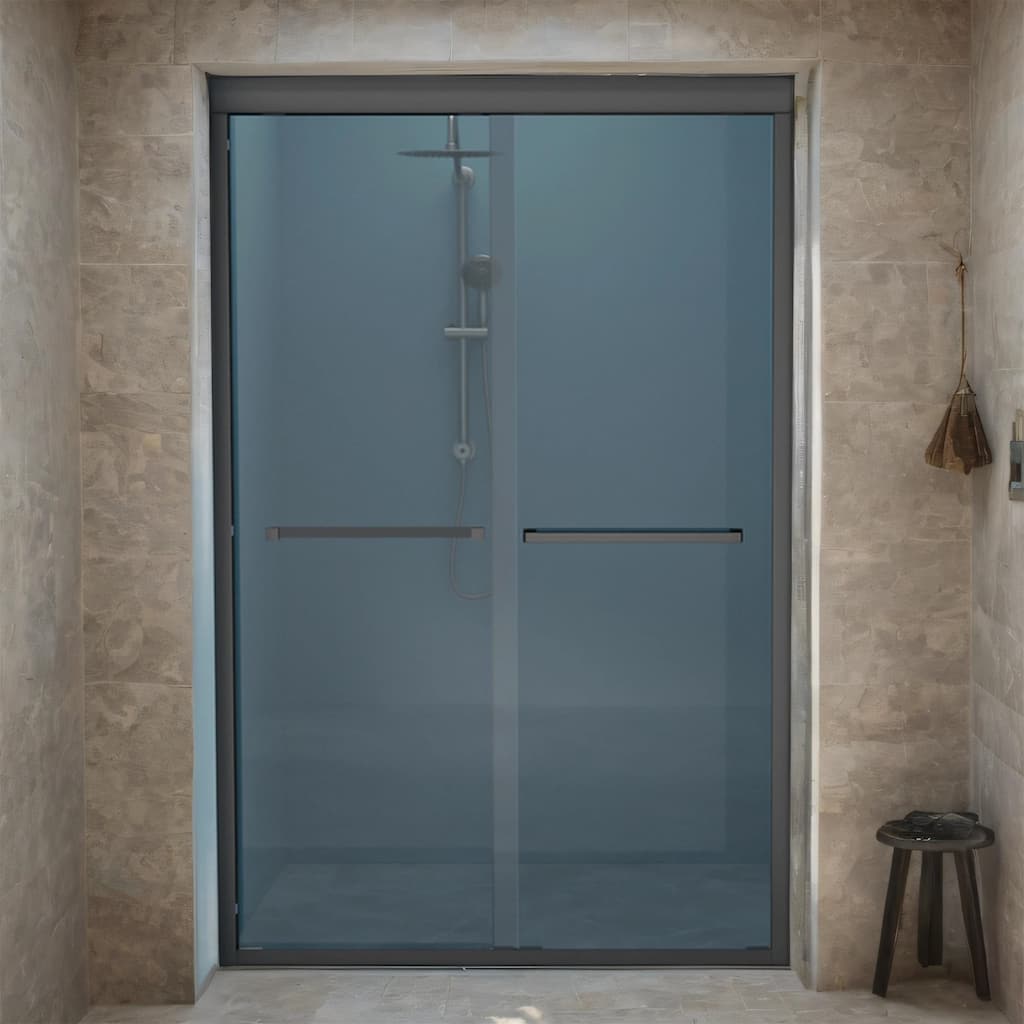 Double Sliding Shower Door w/ 8mm Tempered Glass,Stainless Steel Frame