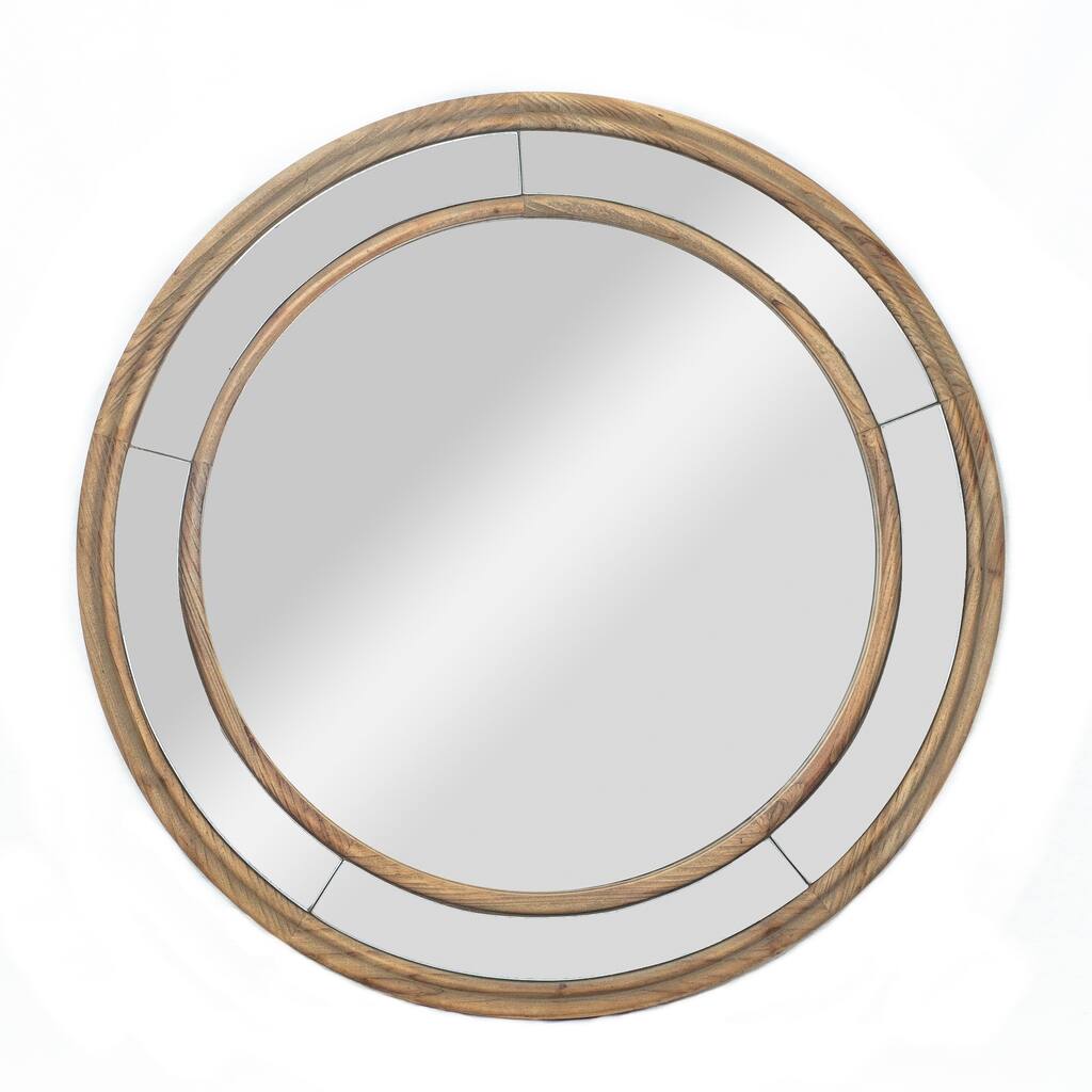Becket Decorative 26-Inch Round Mirror with Double Wood Circle Frame