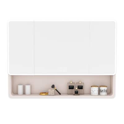 White Aluminum Bathroom Cabinet with LED Mirror and Defogging Glass and Large Storage Shelves - 35" x 28"