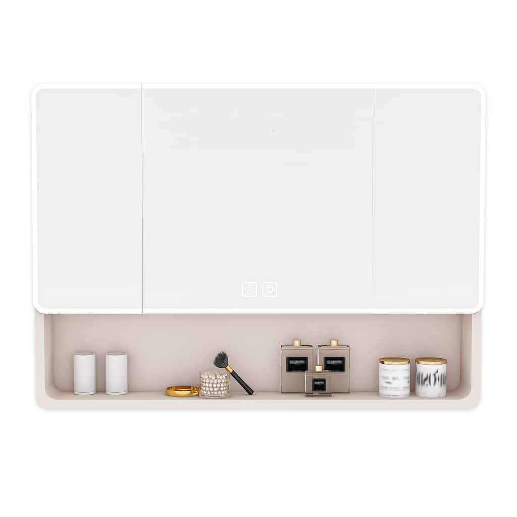White Aluminum Bathroom Cabinet with LED Mirror and Defogging Glass and Large Storage Shelves - 35" x 28"