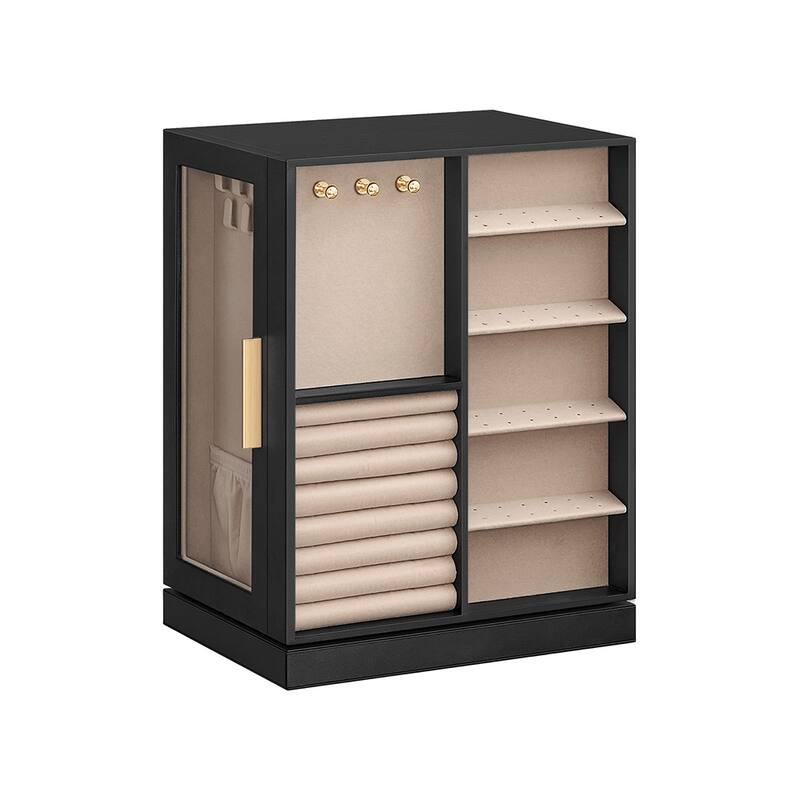 360 Degree MDF Rotating Jewlery Box with 5 Drawers and Metal Handles Perfect for Birthday or Anniversary - Graphite-Black