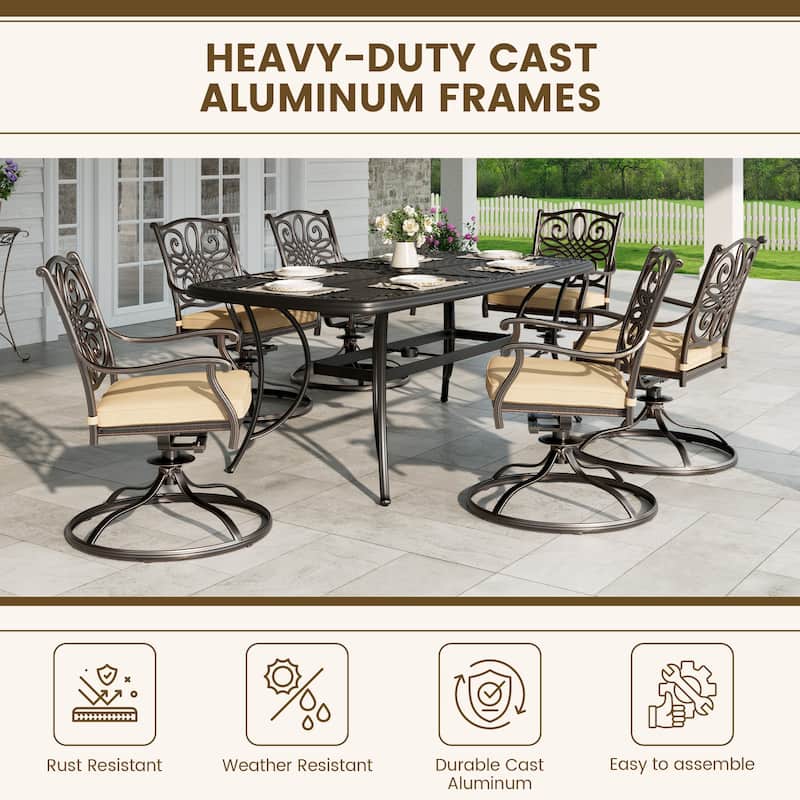 Clihome Outdoor Dining Set 7-piece Cast Aluminum Dining Table Set