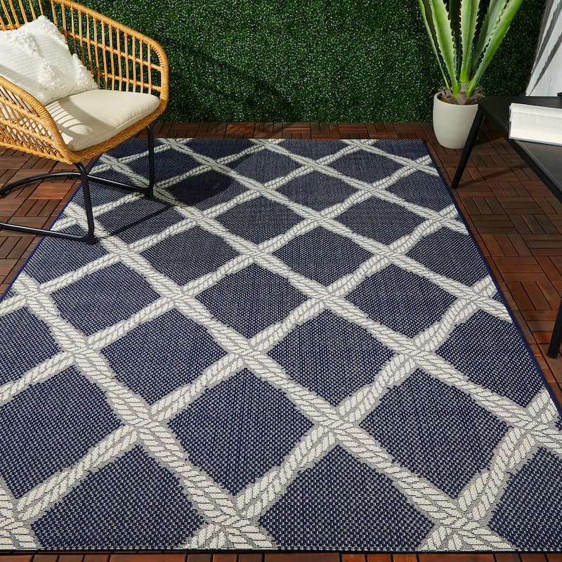 Doyle Nautical Trellis Indoor/Outdoor Area Rug - 7'10" x 10' - Navy