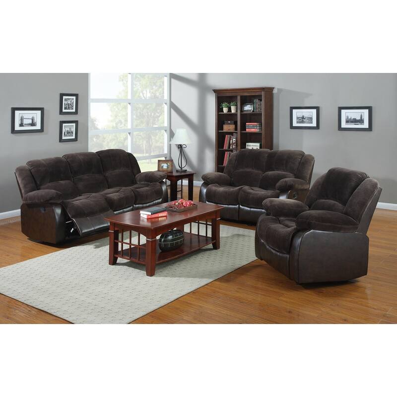 NHI 3 Pieces Fabric & PU Leather Recliner Sofa Set-B , Chocolate,Beigh,Grey - 121*109*38