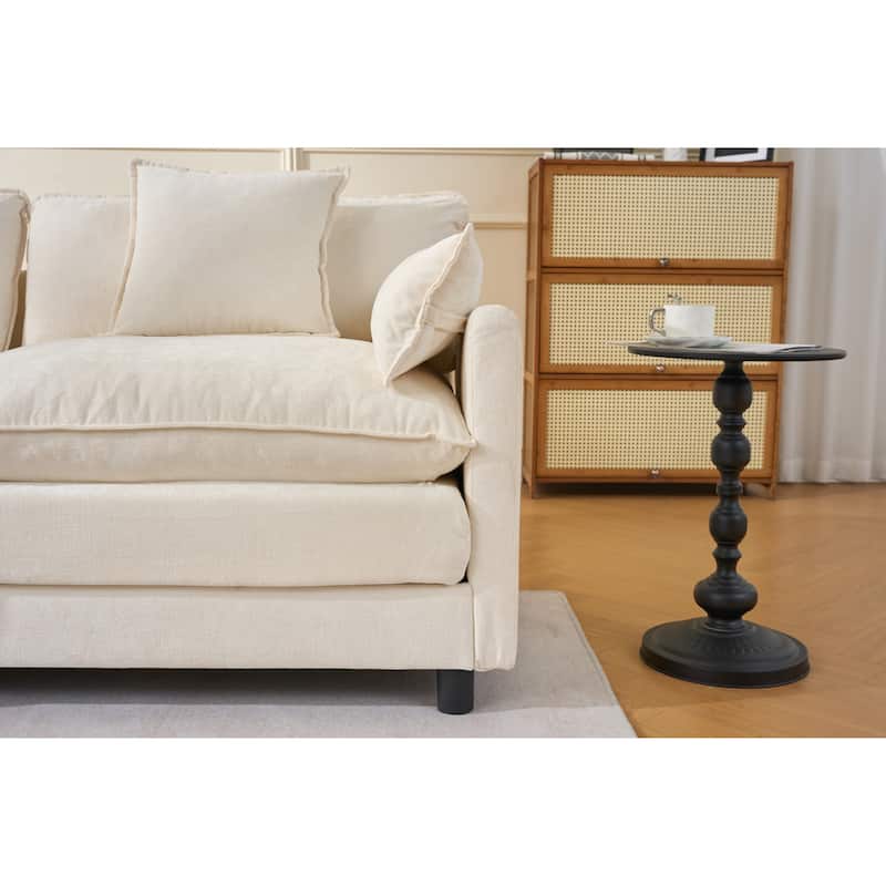 Anmytek Beige Chenille Modern Accent Chair and Ottoman Set Upholstered Reading Armchair