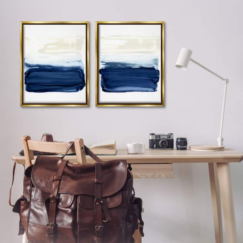 Stupell Coastal Brushstrokes Abstract Beach Framed Floater Canvas Wall Art Design by Victoria Barnes (Set of 2)