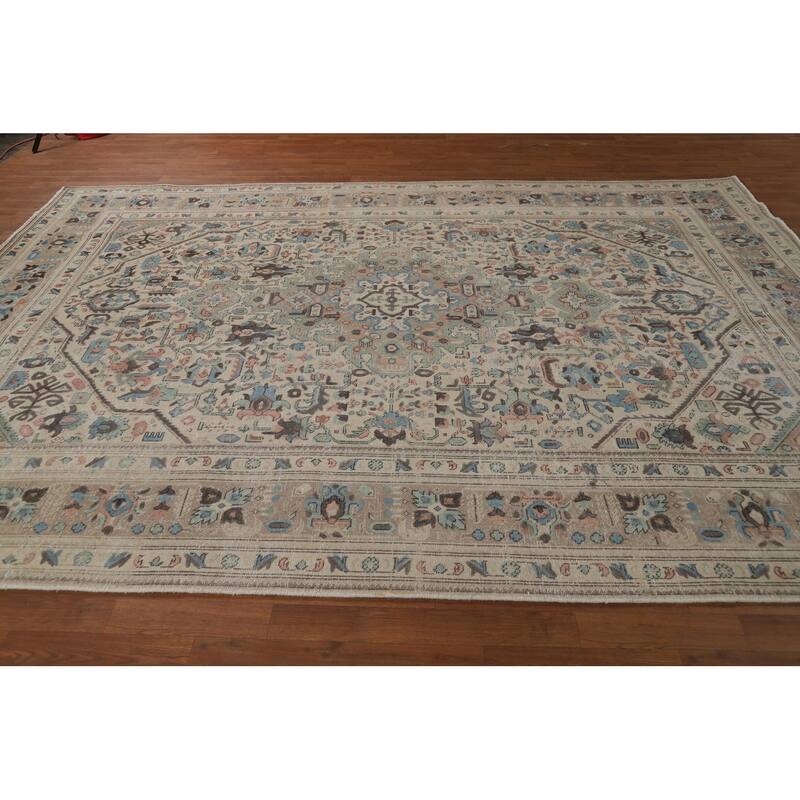 Geometric Tabriz Persian Area Vintage Rug Handmade Wool Carpet - 7'10"x 11'1"