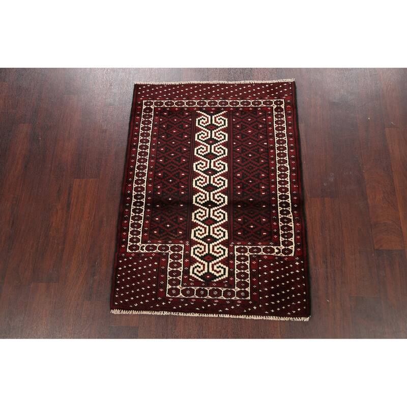 Geometric Balouch Persian Traditional Wool Area Rug Hand-knotted - 2'10" x 3'9"
