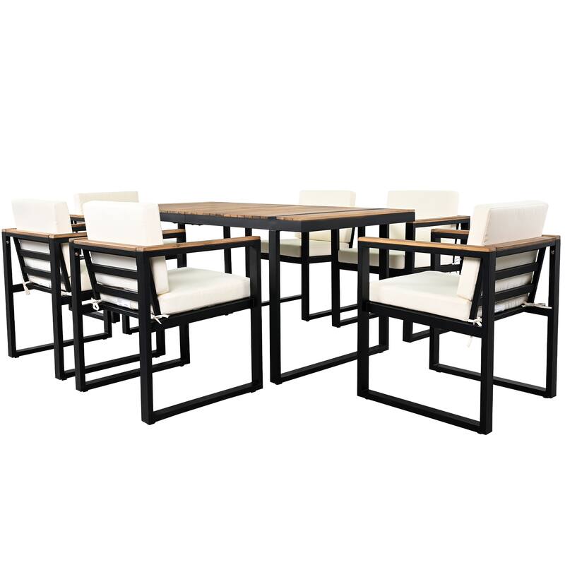 Modern 7 Pieces Outdoor Dining Set with Removable Cushions, Patio Dining Table and Chair Set for Patio, Backyard 7 Pack