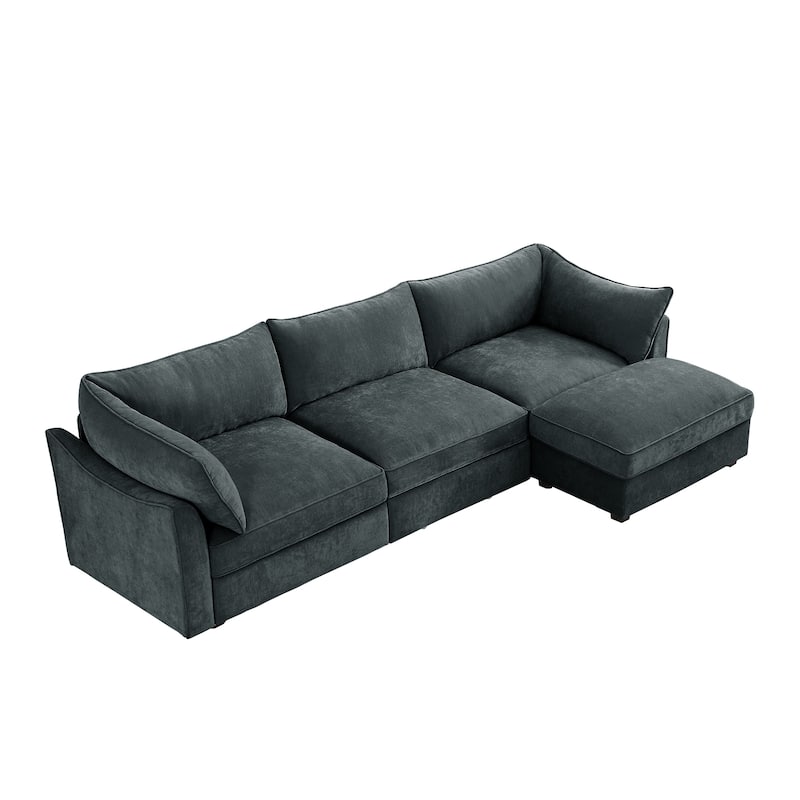 112" Modern L-Shaped Modular Sectional Sofa for Living Room, Oversized Chenille Couch w/ Hidden Storage and Movable Ottoman