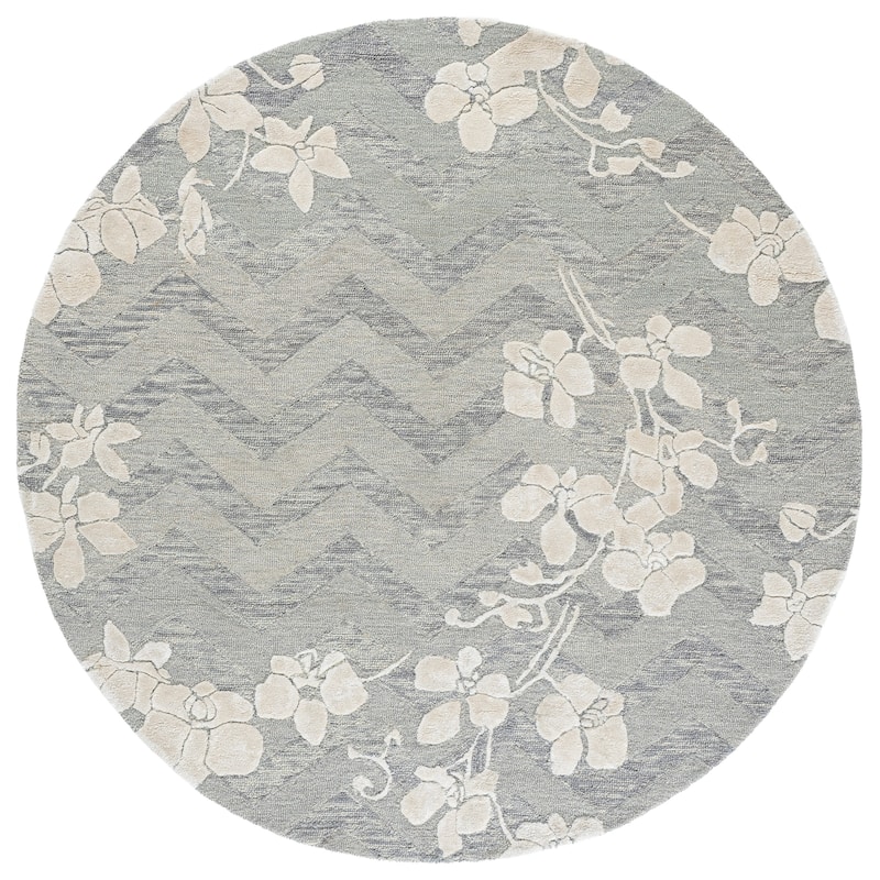 SAFAVIEH Handmade Glamour Barbe Wool Rug - 6' Round - Grey/Ivory