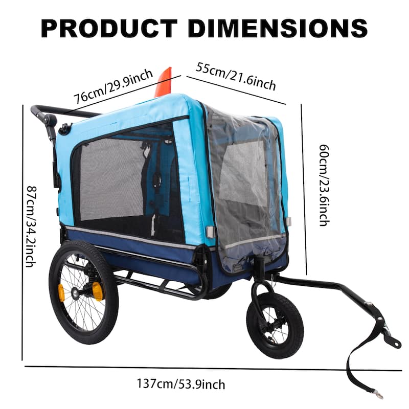 Extra Large 2-in-1 Pet Bike Trailer & Stroller - Heavy Duty Dog Carrier with Quick Release Wheels, Ventilation & Storage
