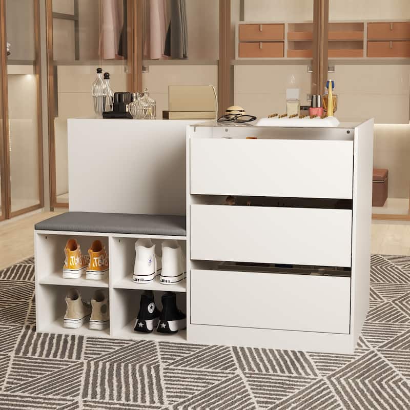 Cosmetic Organizer Storage Cabinet Glass Top for Makeup,Jewelry,Shoes