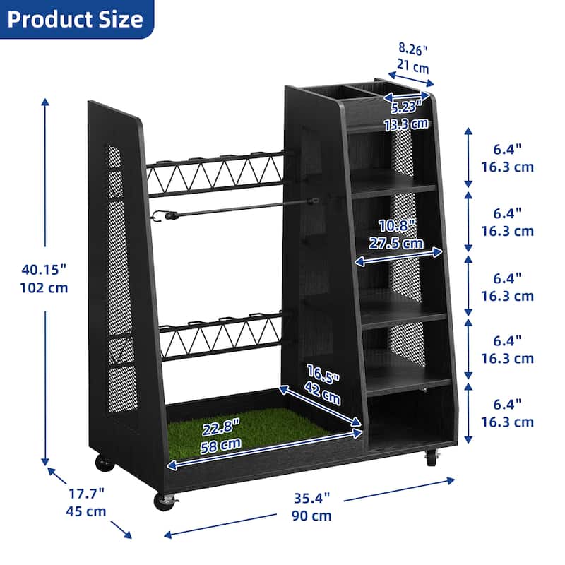Moasis 35"/47" Wooden Golf Equipment Organizer Storage Rack with Wheels