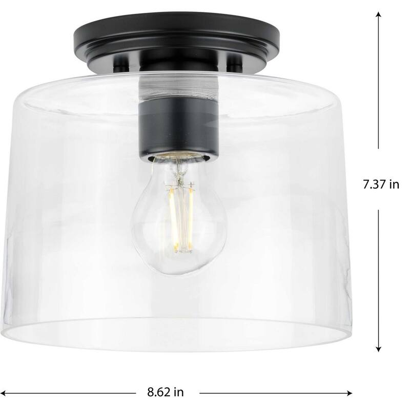 Adley Collection One-Light Matte Black Clear Glass New Traditional Flush Mount Light - 8.62 in x 8.62 in x 7.37 in - 8.62 in x 8.62 in x 7.37 in
