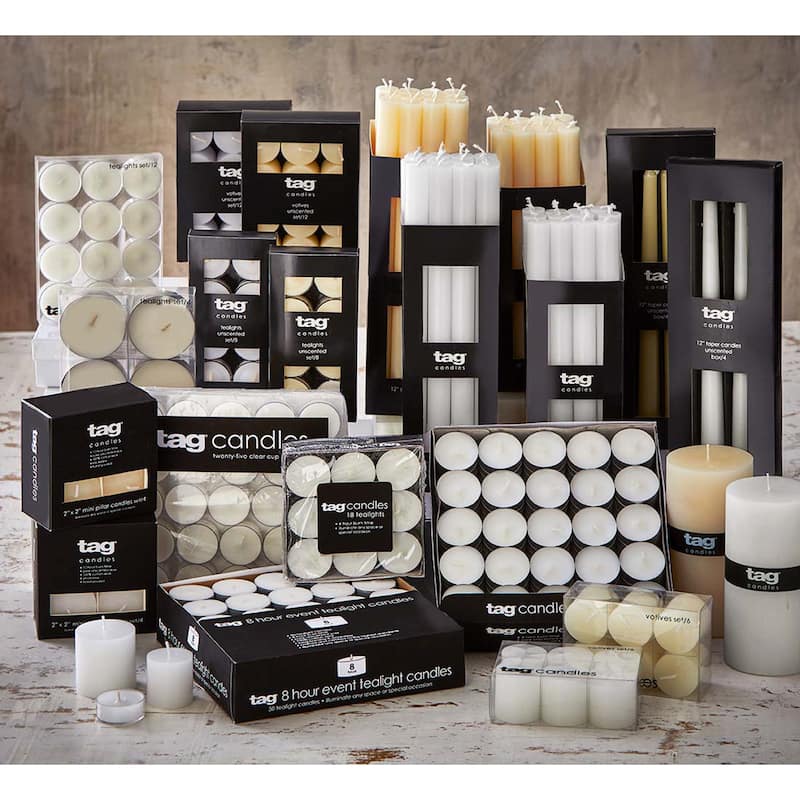 8 Hour Event Tealight Candles Set of 50 White Wax Tea Lights for Everyday Use Burn Time 8 Hours 0.88 in H x 1.5 in Dia