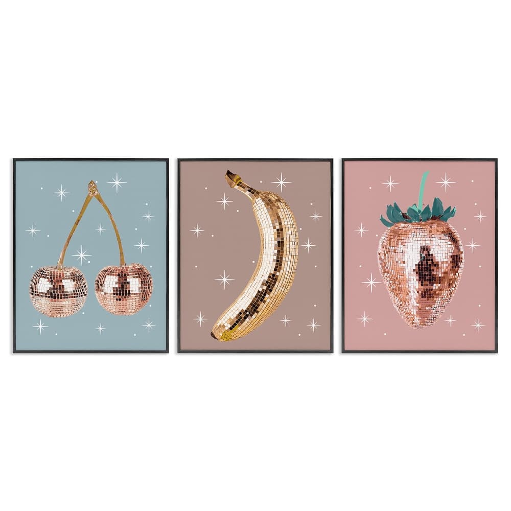 Stupell Glam Disco Fruits Framed Giclee Art Design By Lil' Rue (Set of 3)