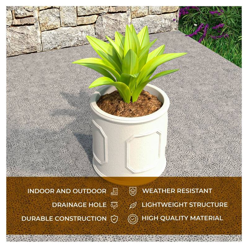 Meadow Classic Round Fiberstone and MGO Clay Planter with Drainage for Indoor Outdoor Home Office Yard Patio Fully Assembled
