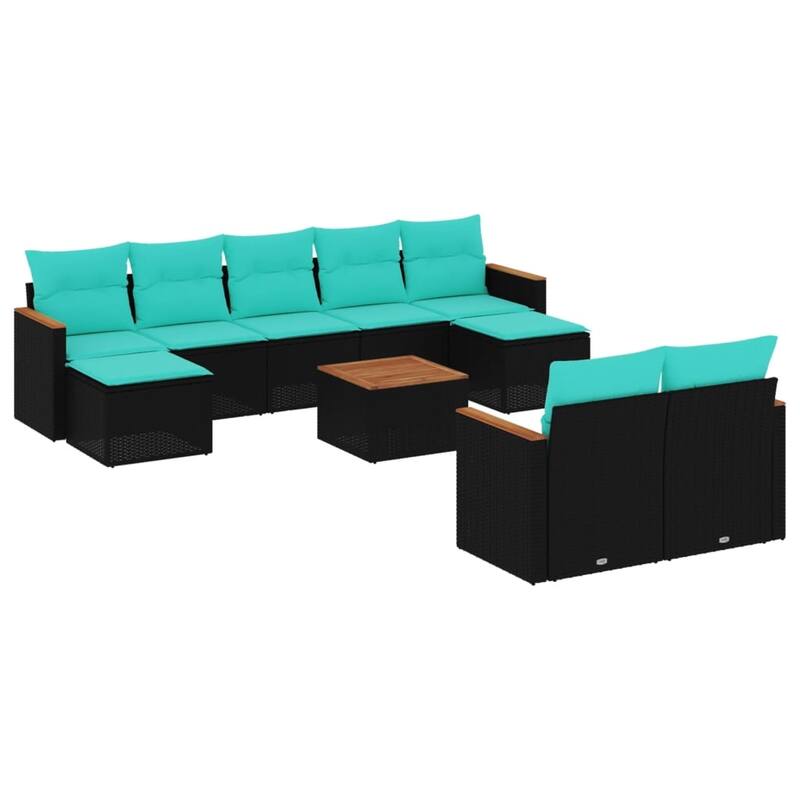 vidaXL 9/10 Piece Patio Sofa Set with Cushions Black/Gray Poly Rattan - 21.7 x 24.4 x 27.2