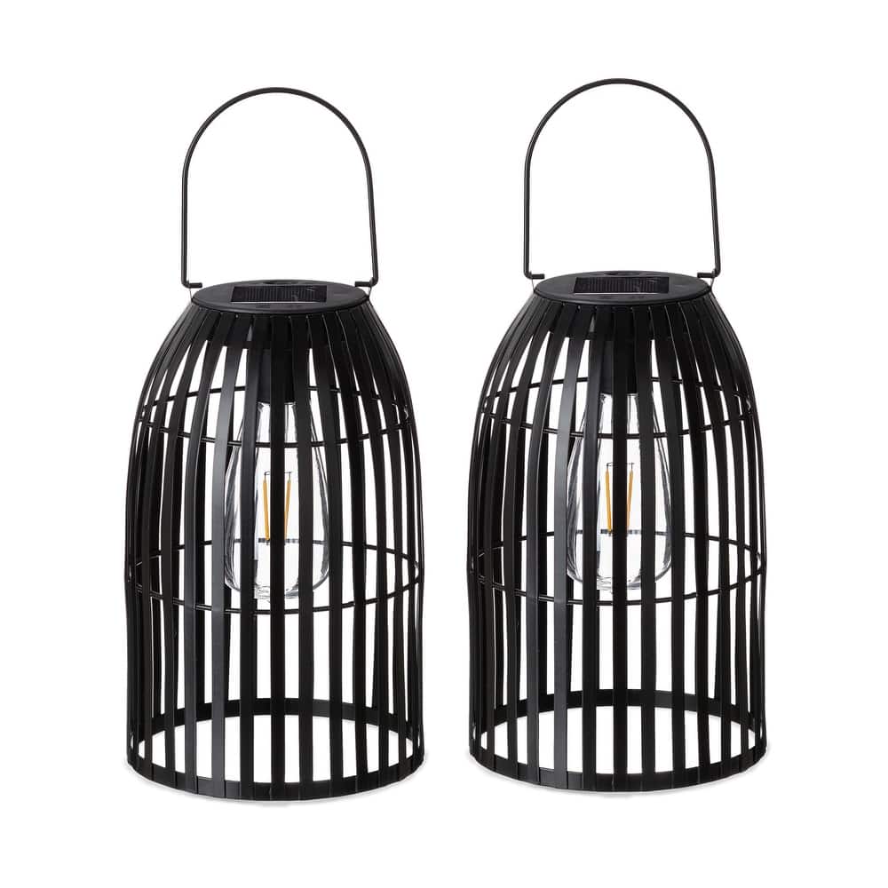Glitzhome Set of 2 Metal Solar Powered Outdoor Hanging Lantern